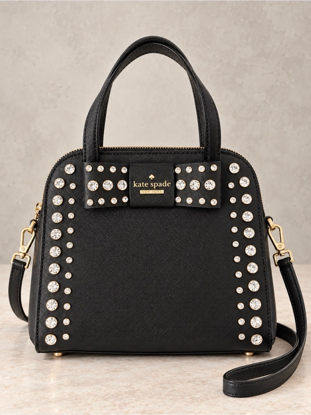 Kate Spade Davies Mews Merriam Black Studded Crossbody Satchel Handbag